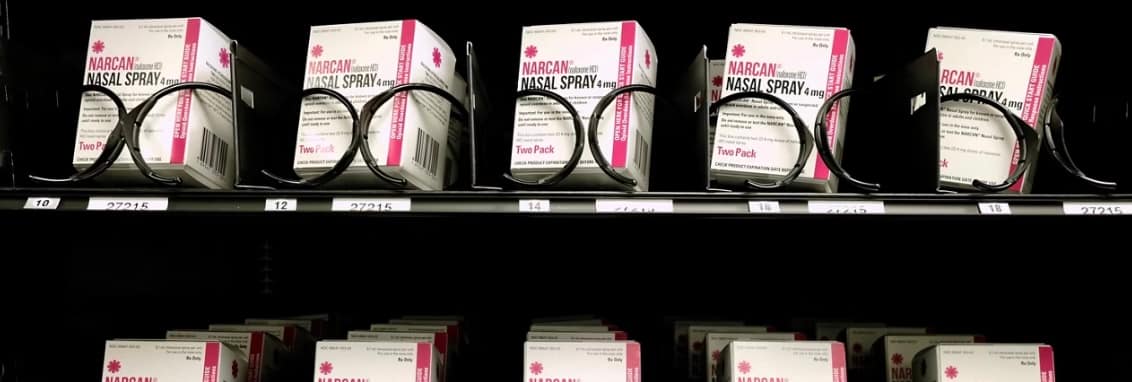 boxes of free Narcan in a vending machine