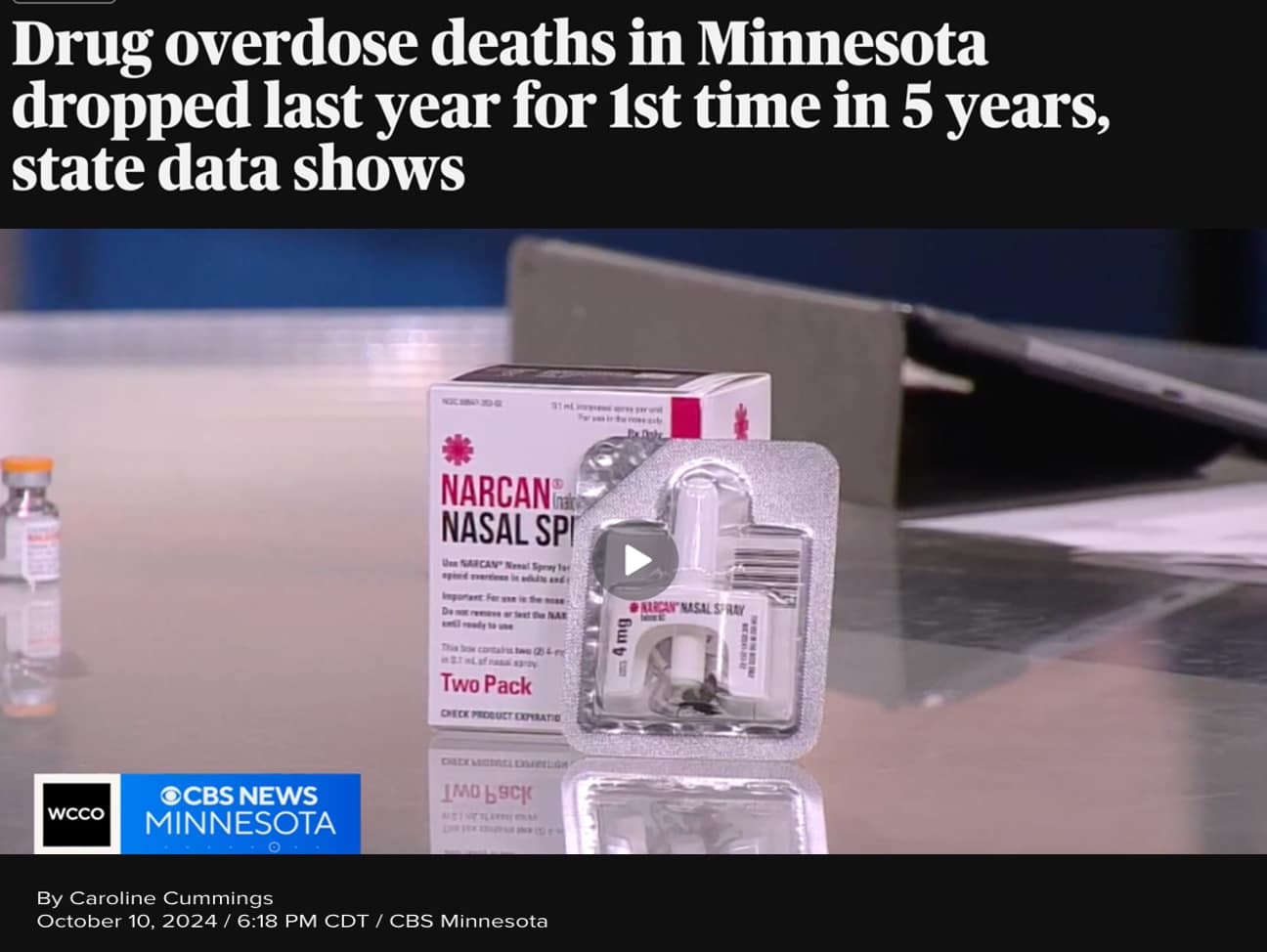 CBS news headline about opioid overdose deaths