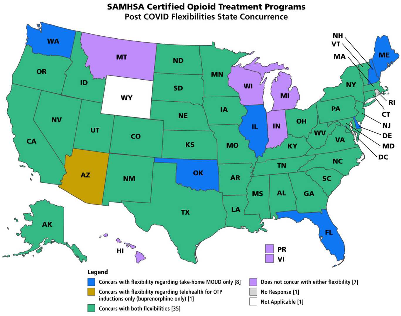 map of states adopting 2020 opioid dispensing flexibilities