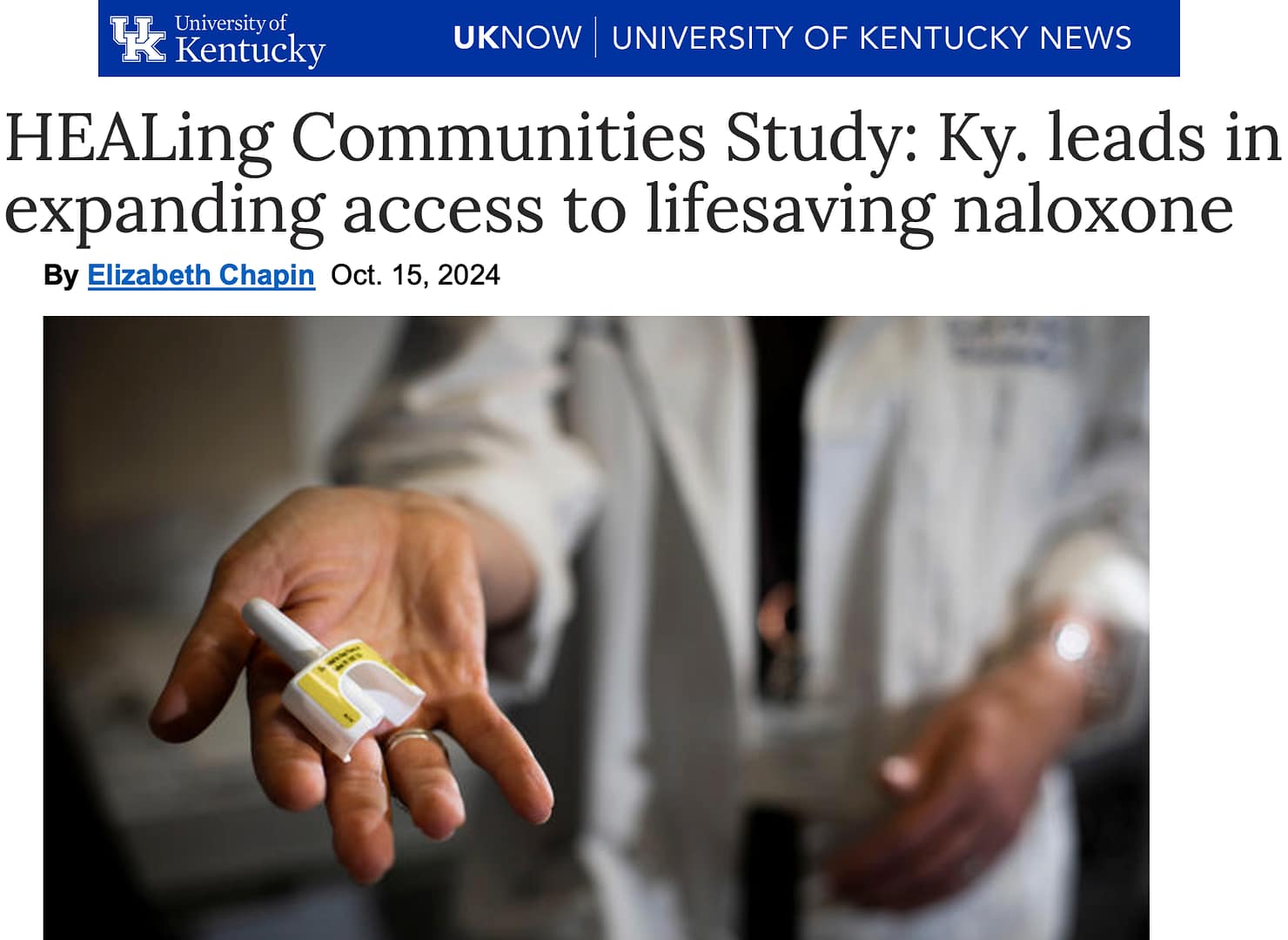 Headline about Narcan reversals in Kentucky