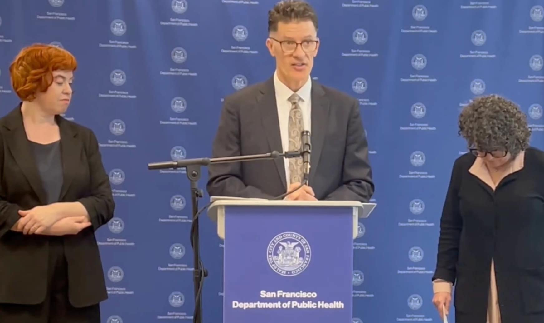Dr. Grant Colfax, director of the Department of Public Health speaking at a press conference