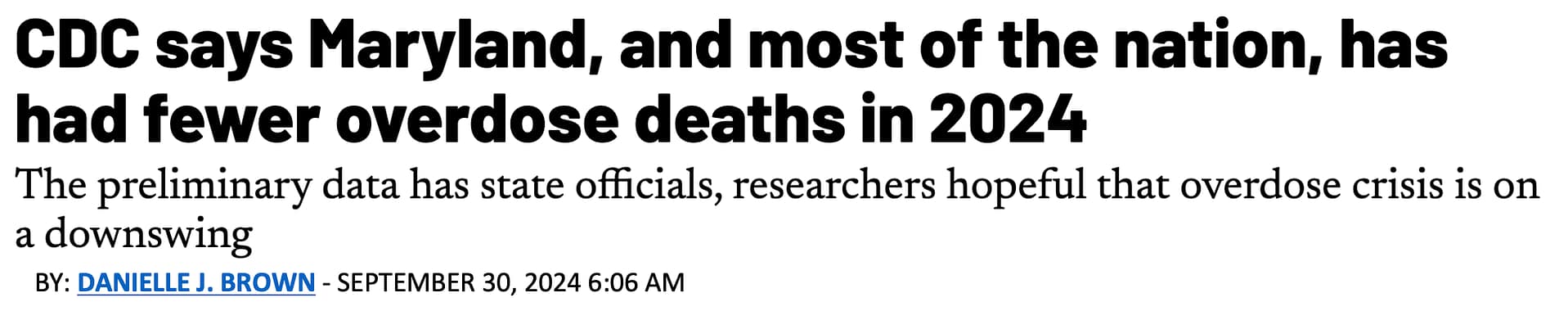 Headline about opioid overdose deaths in Maryland