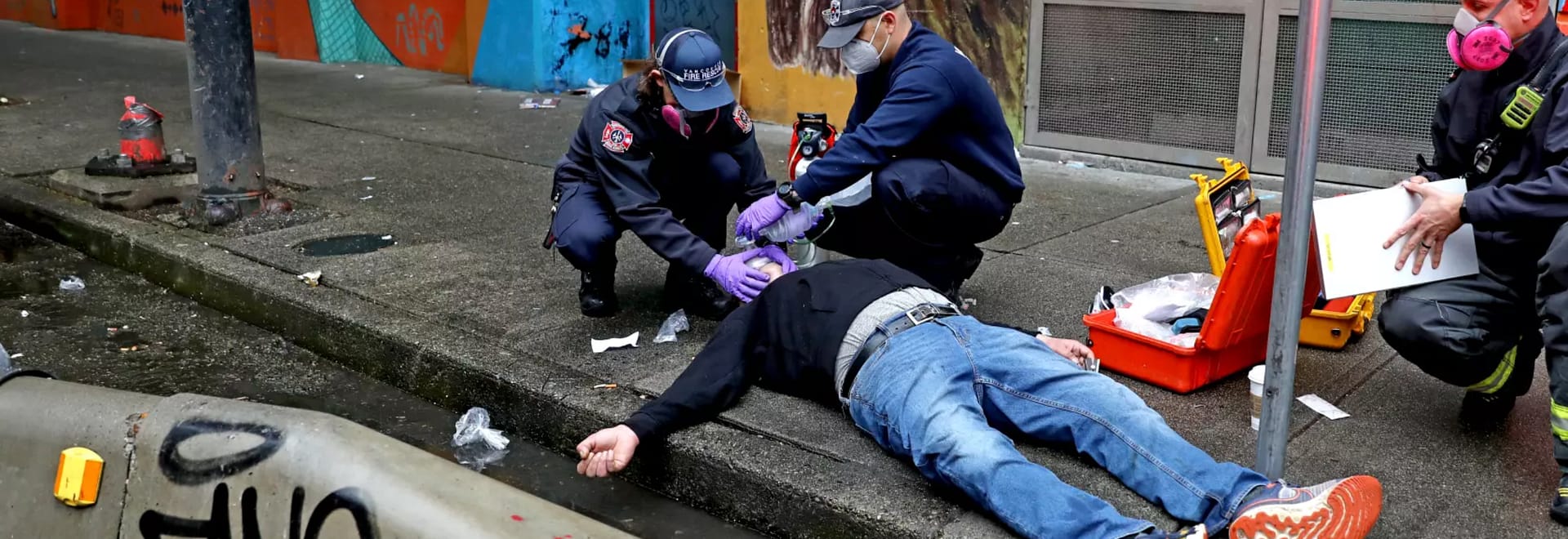 opioid overdose victim responded to on a city sidewalk