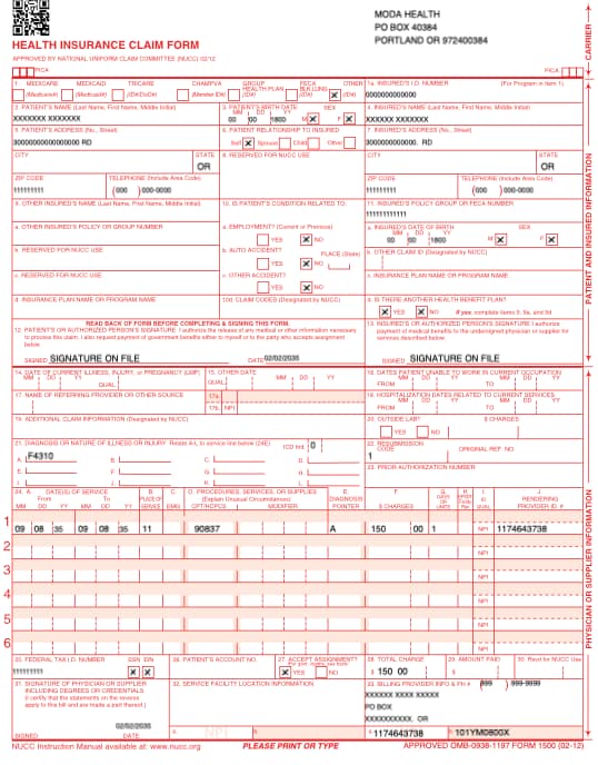 CMS insurance form
