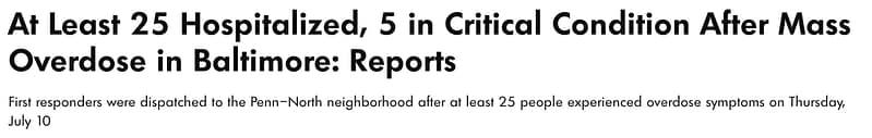 News headline about Baltimore mass overdose