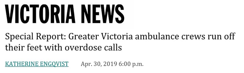 Headline about emergency response to opioid overdoses in Victoria, B.C.