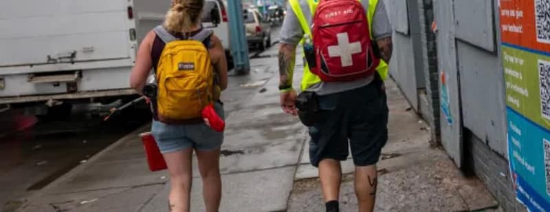 Care workers walking on a Philadelphia street