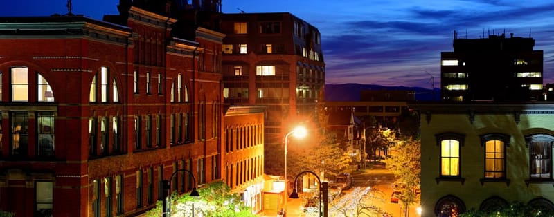 Vermont cityscape at night
