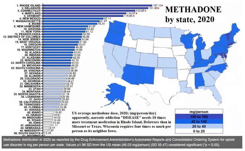 graphic of average daily methadone dose by state