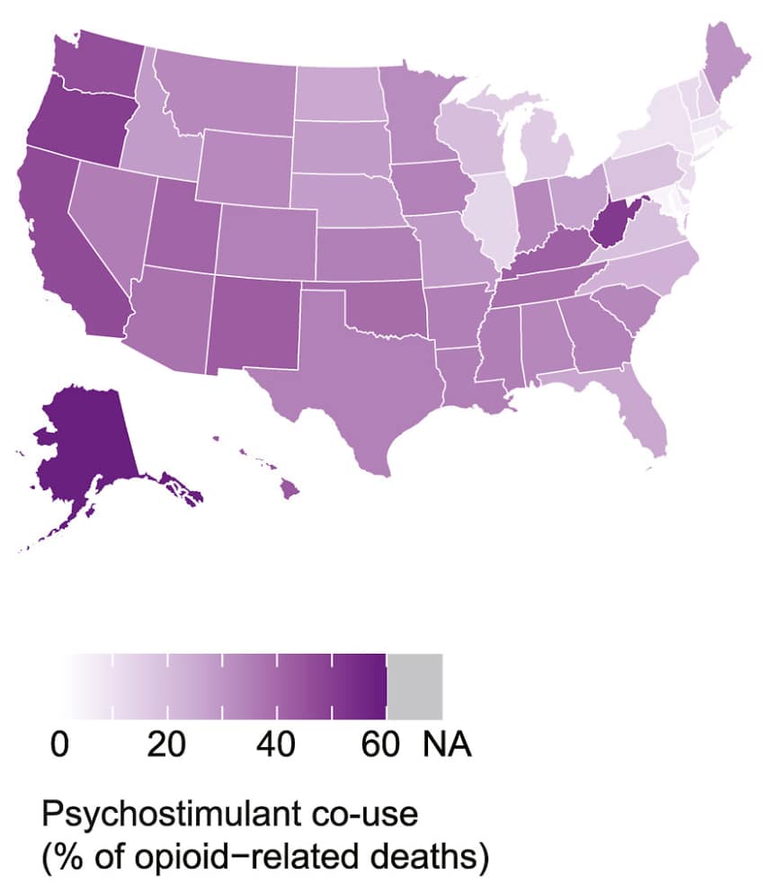 graphic showing by state abuse of stimulant drugs with opioids