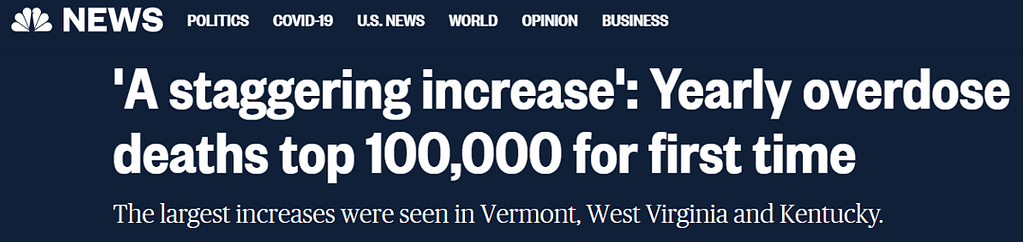 headline on 2020 opioid overdose deaths