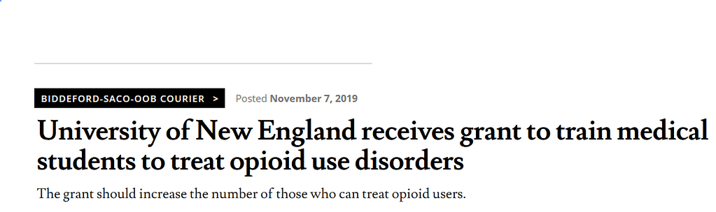 University of New England receives grant to train medical students to treat opioid use disorders