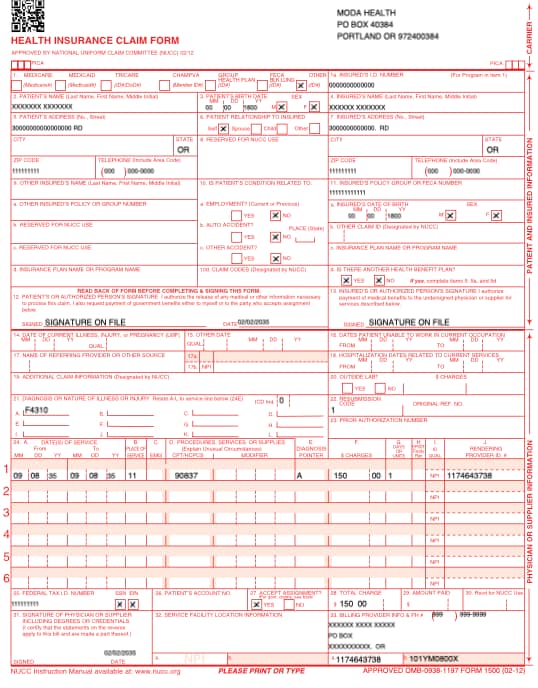 CMS insurance form