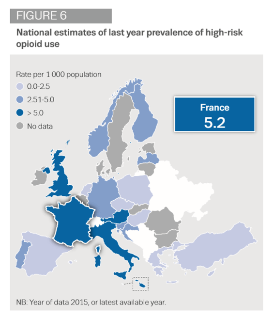 Graphic of France's rating for problem opioid use in Europe