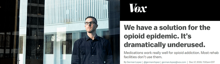 Image of Vox headline about opioid treatment