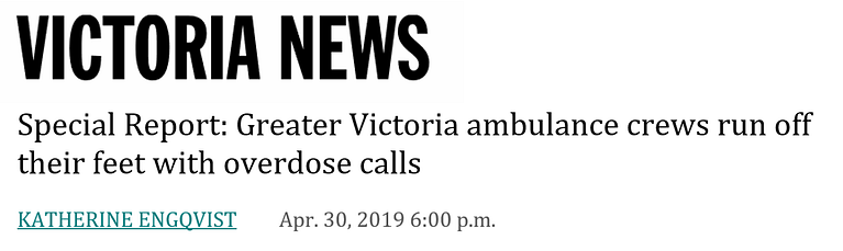 Headline about emergency response to opioid overdoses in Victoria, B.C.