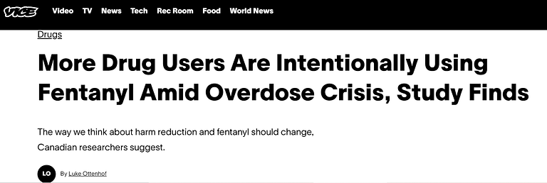 headline about fentanyl use on the street