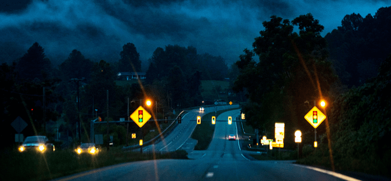 Nighttime highway scene in America