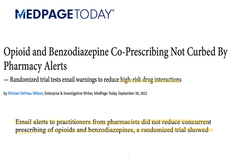 Headline on co-prescribing of opioids and benzodiazepines