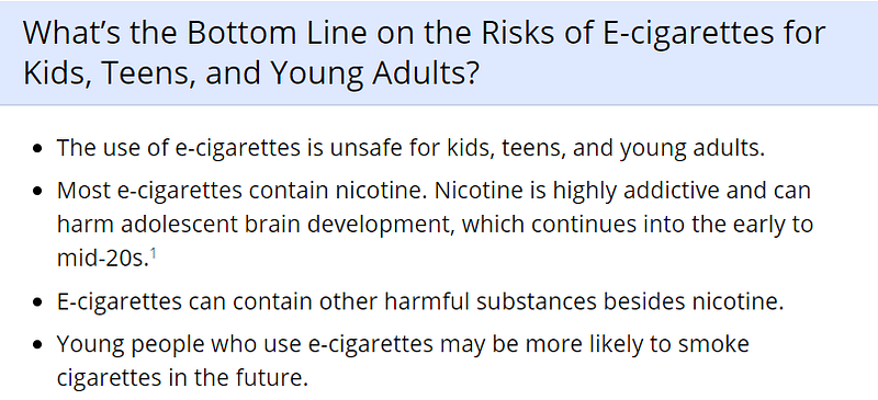 information from the CDC on vaping