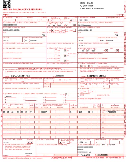 CMS insurance form